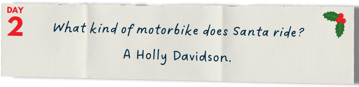       What kind of motorbike does Santa ride?  A Holly Davidson.