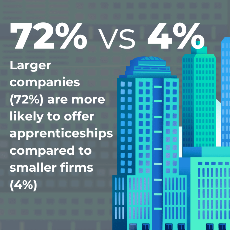 Larger companies (72%) are more likely to offer apprenticeships compared to smaller firms (4%)