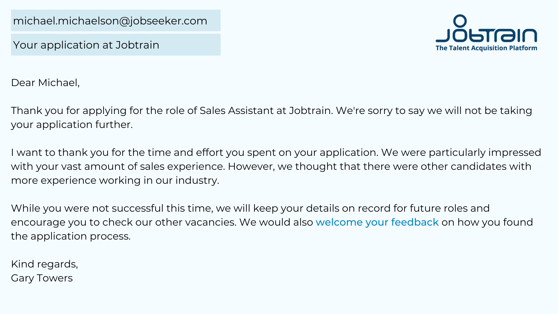 To isabella.smith@mail.com Your application for the Chief Operating Officer position Dear Isabella, Thank you for applying for the Chief Operating Officer position at Primity. On this occasion, weve decided 